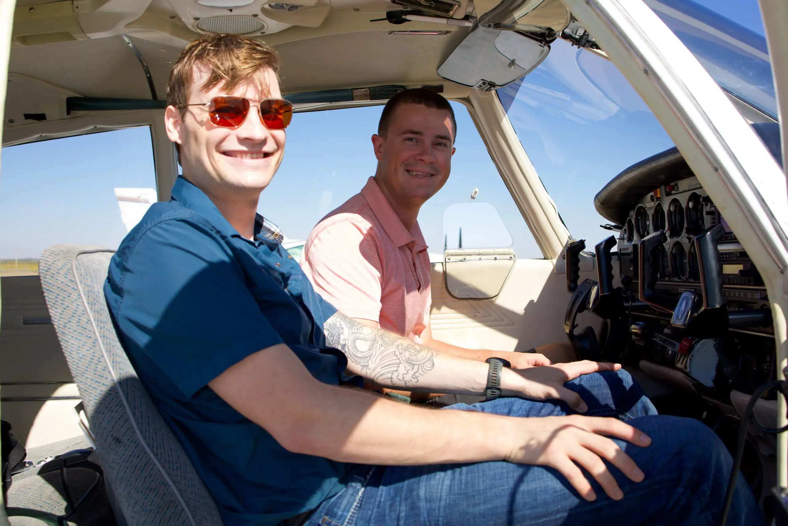 Private pilot student and instructor in a Cessna at Alto Flight Academy